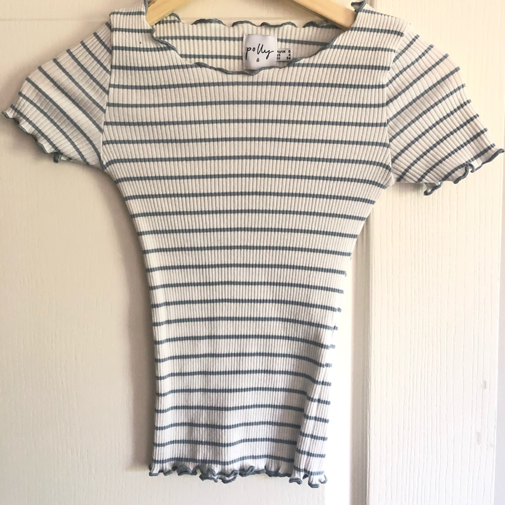 Princess Polly White & Blue Strip Stretch shirt